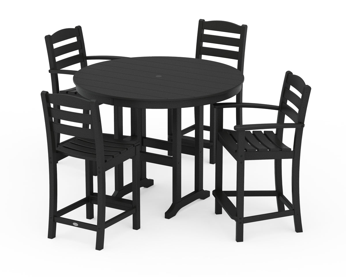 POLYWOOD La Casa Café 5-Piece Round Farmhouse Counter Dining Set in Black