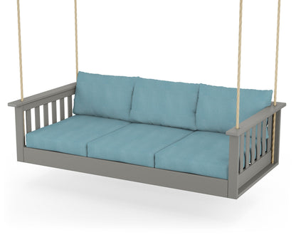 POLYWOOD Vineyard Daybed Swing in Slate Grey / Lattice Sky Blue
