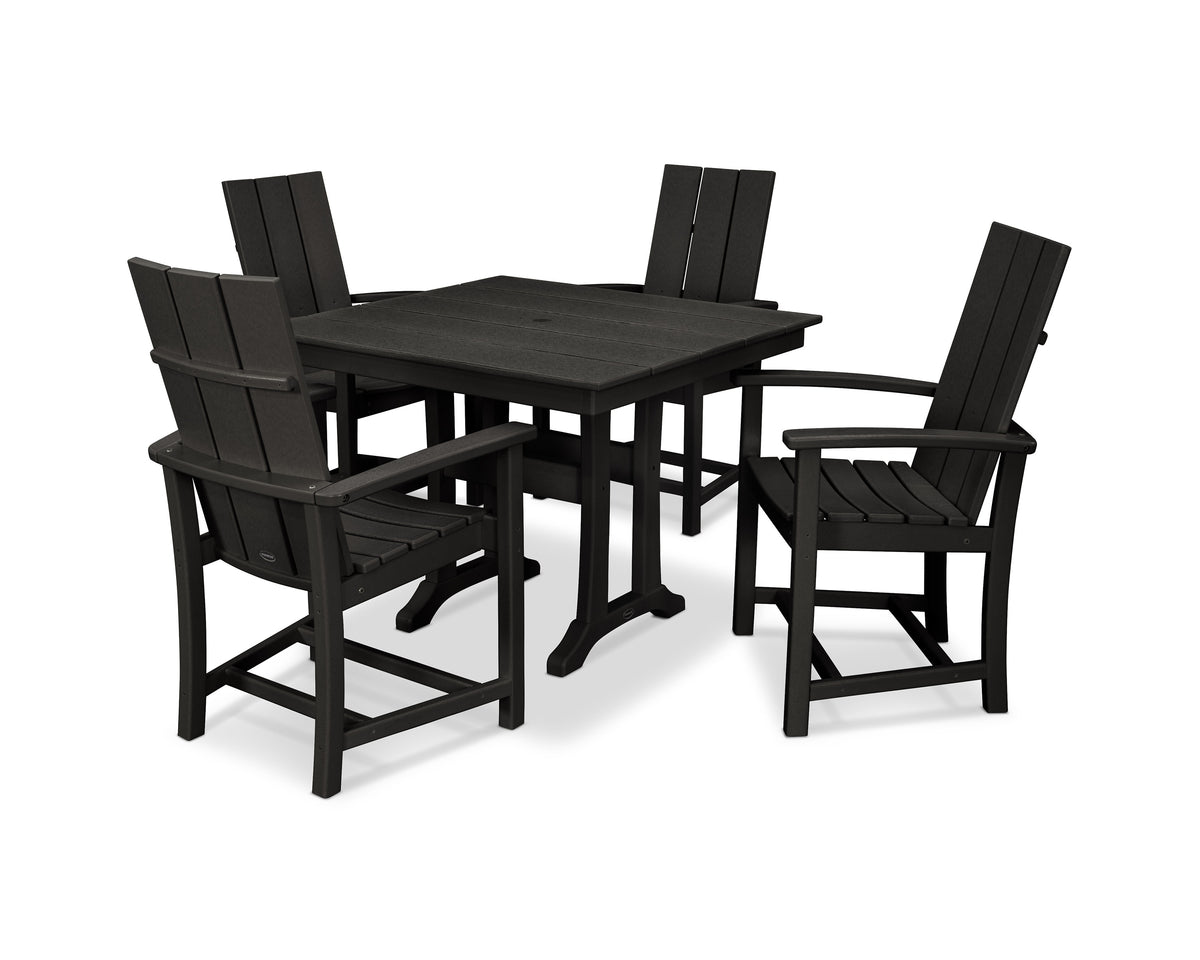 POLYWOOD Modern Adirondack 5-Piece Farmhouse Trestle Dining Set in Black