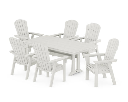 POLYWOOD Nautical Curveback Adirondack 7-Piece Farmhouse Dining Set with Trestle Legs in Vintage White