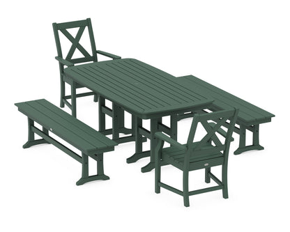 POLYWOOD Braxton 5-Piece Dining Set with Benches - 37" x 72" Table in Green