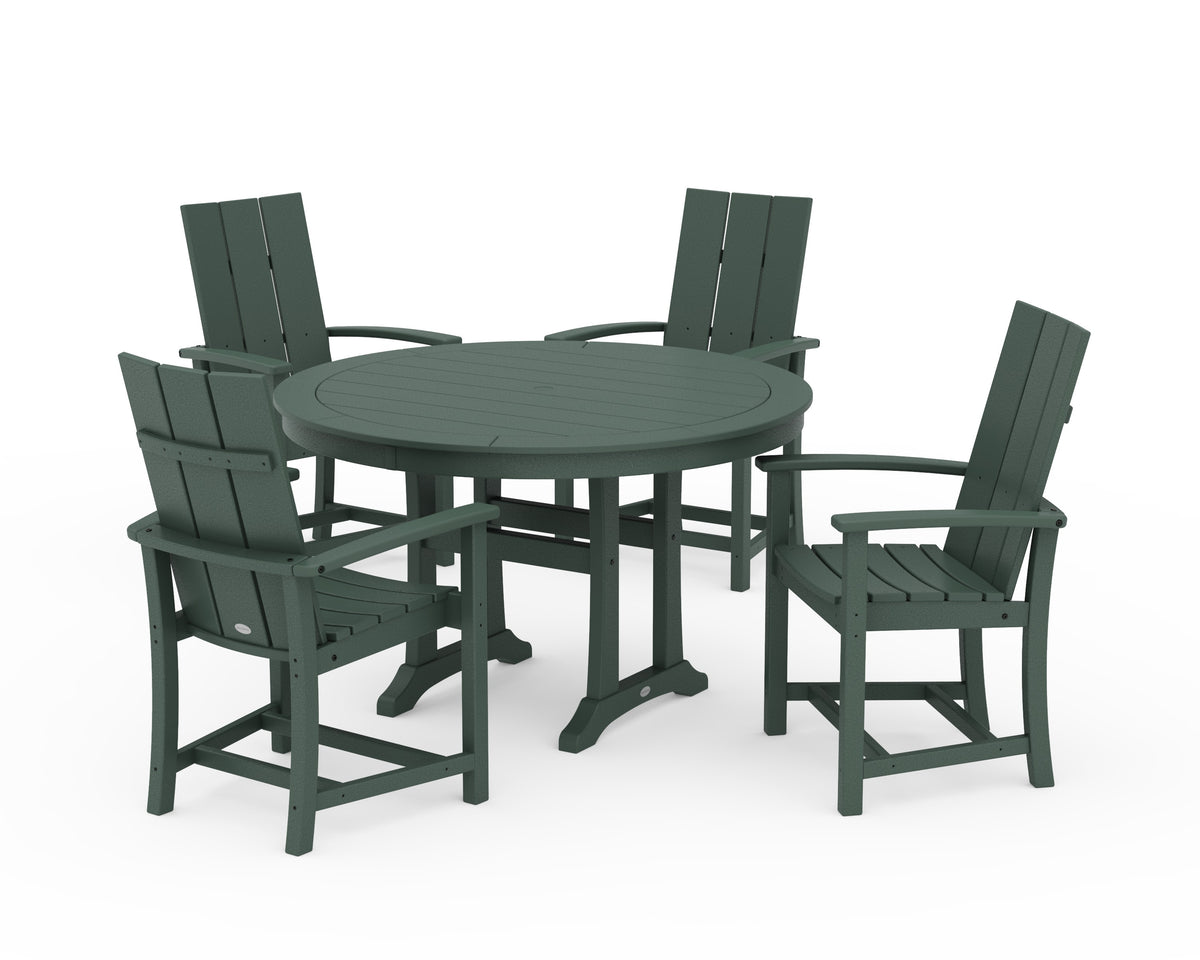 POLYWOOD Modern Adirondack 5-Piece Round Dining Set with Trestle Legs in Green