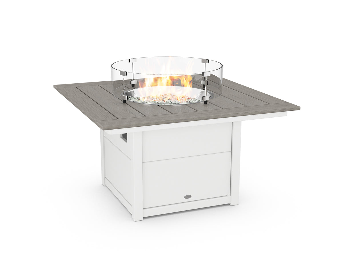 POLYWOOD Square 42" Fire Pit Table in White / Driftwood