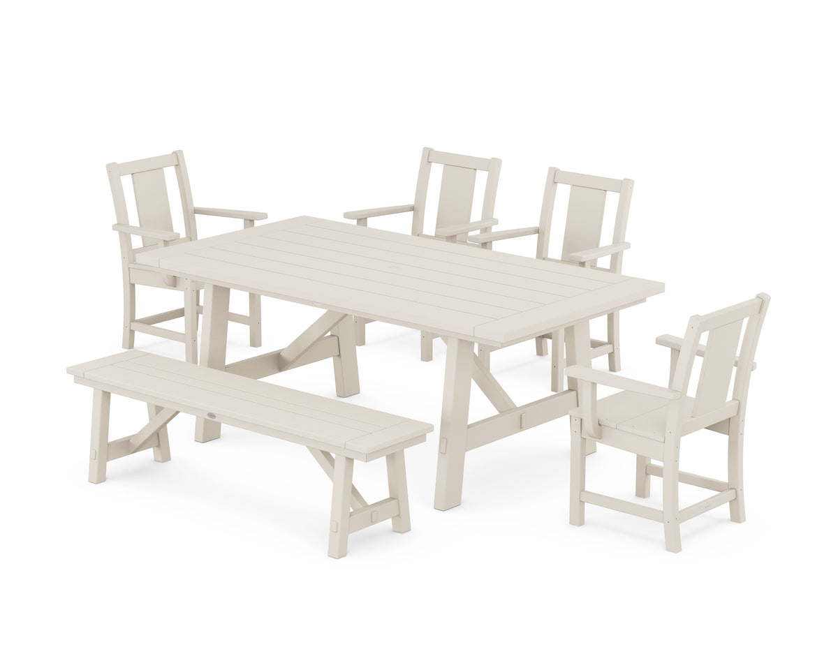 POLYWOOD Prairie 6-Piece Rustic Farmhouse Dining Set with Bench in Sand