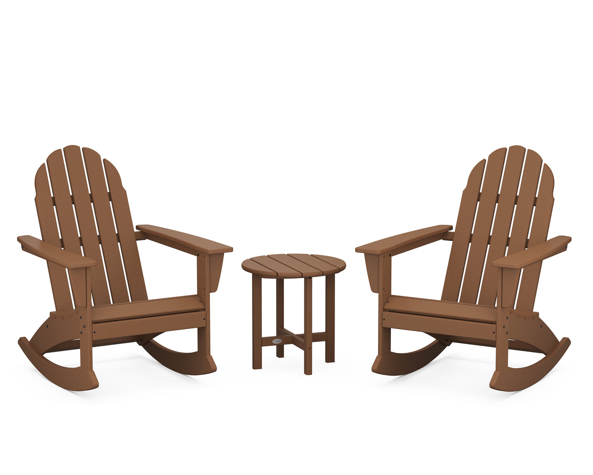 POLYWOOD Vineyard 3-Piece Adirondack Rocking Chair Set with 18" Round Table in Teak