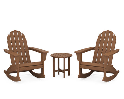 POLYWOOD Vineyard 3-Piece Adirondack Rocking Chair Set with 18" Round Table in Teak