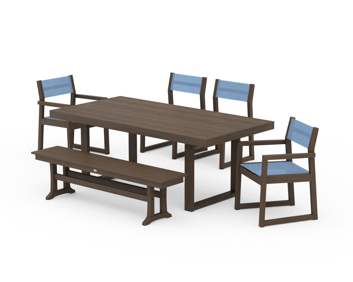 POLYWOOD EDGE Sling 6-Piece Dining Set with Bench in Kona / Poolside