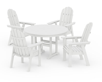 POLYWOOD Vineyard Curveback Adirondack 5-Piece Round Farmhouse Dining Set in White