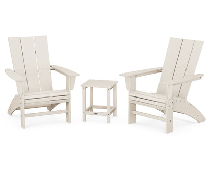 POLYWOOD Modern 3-Piece Curveback Adirondack Set With Long Island 18" Side Table in Sand