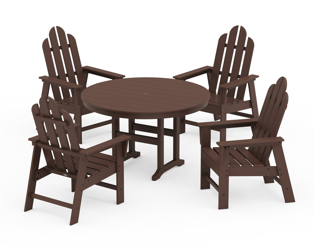 POLYWOOD Long Island 5-Piece Round Farmhouse Dining Set in Mahogany