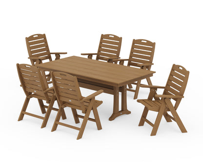 POLYWOOD Nautical Highback 7-Piece Farmhouse Dining Set with Trestle Legs in Natural