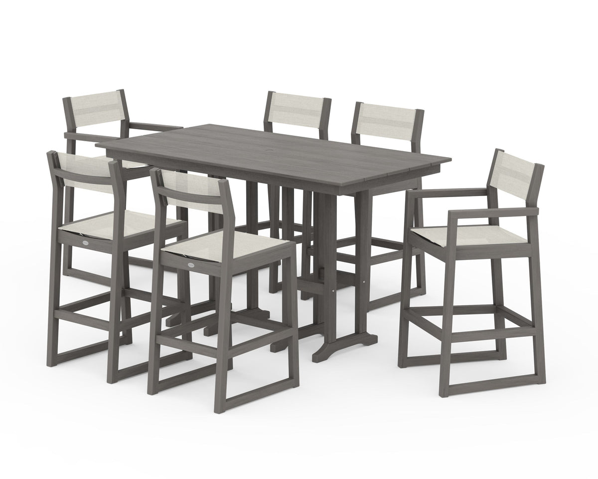 POLYWOOD EDGE Sling 7-Piece Farmhouse Bar Set in Driftwood / Parchment