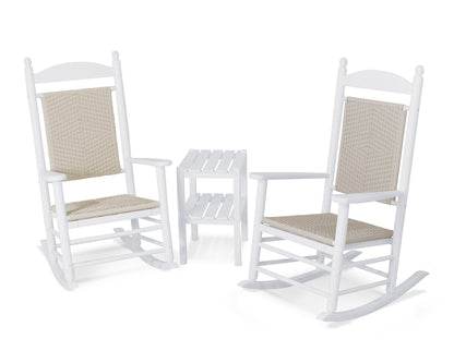 POLYWOOD Jefferson 3-Piece Woven Rocker Set in White / White Loom