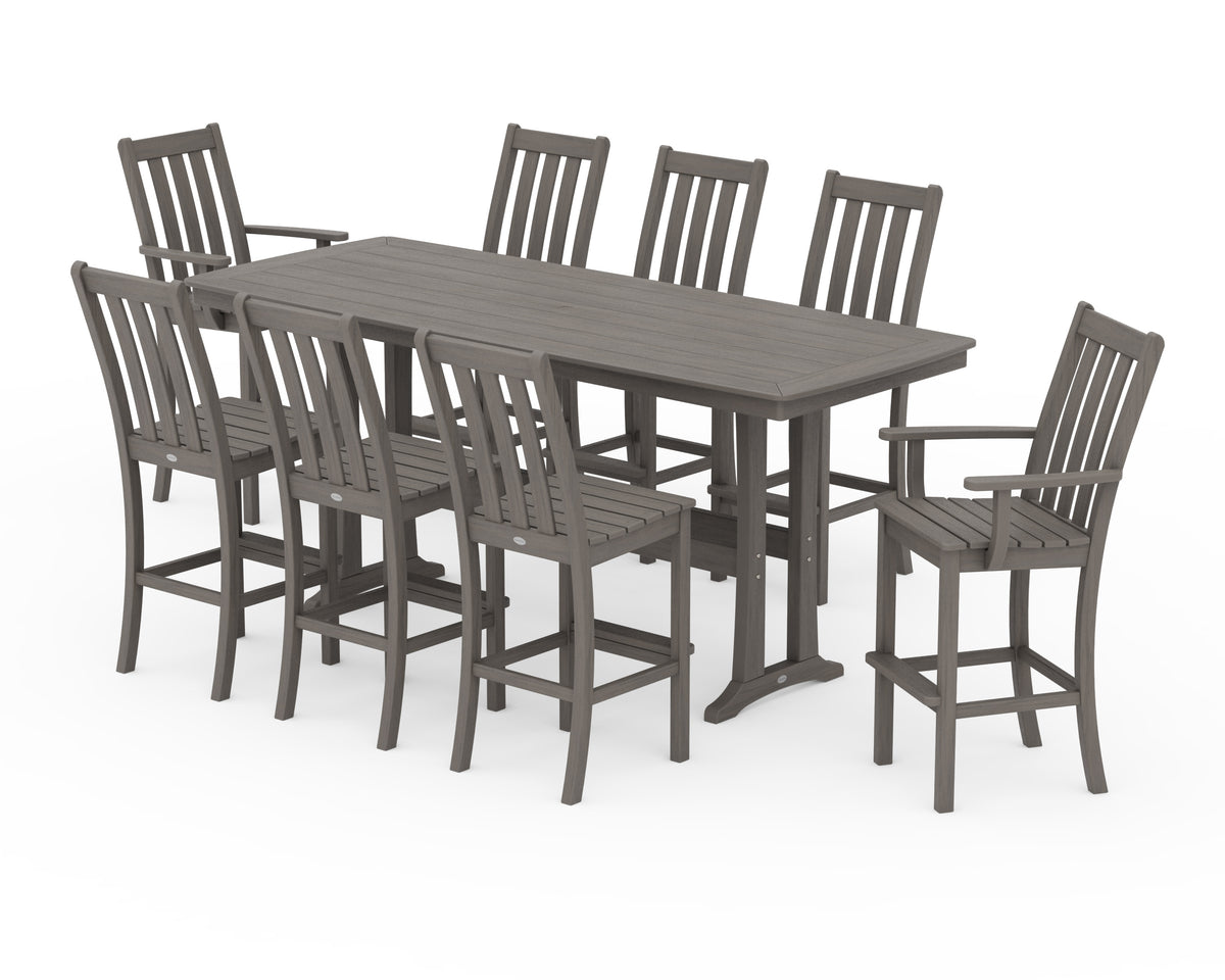 POLYWOOD Vineyard 9-Piece Bar Set with Trestle Legs in Driftwood