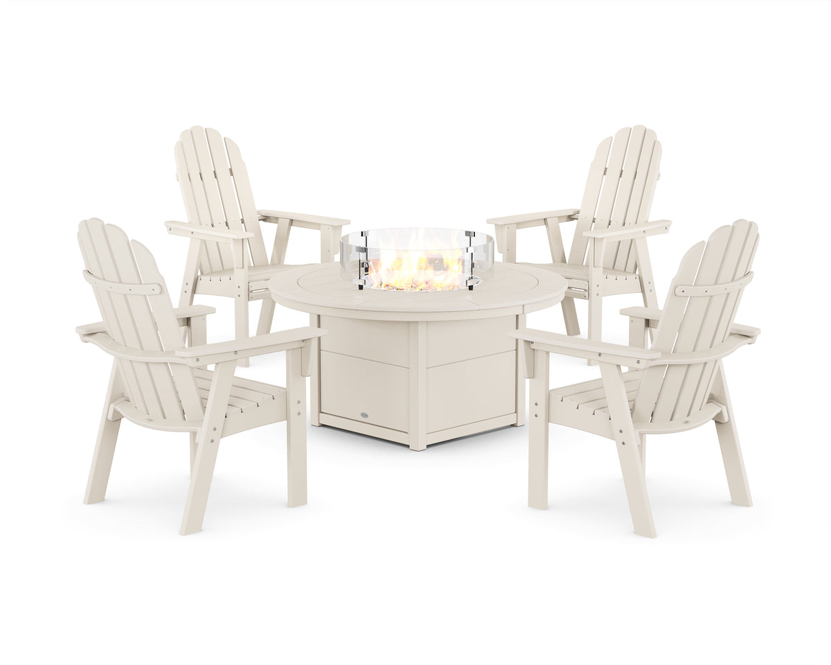 POLYWOOD Vineyard 4-Piece Curveback Upright Adirondack Conversation Set with Fire Pit Table in Sand