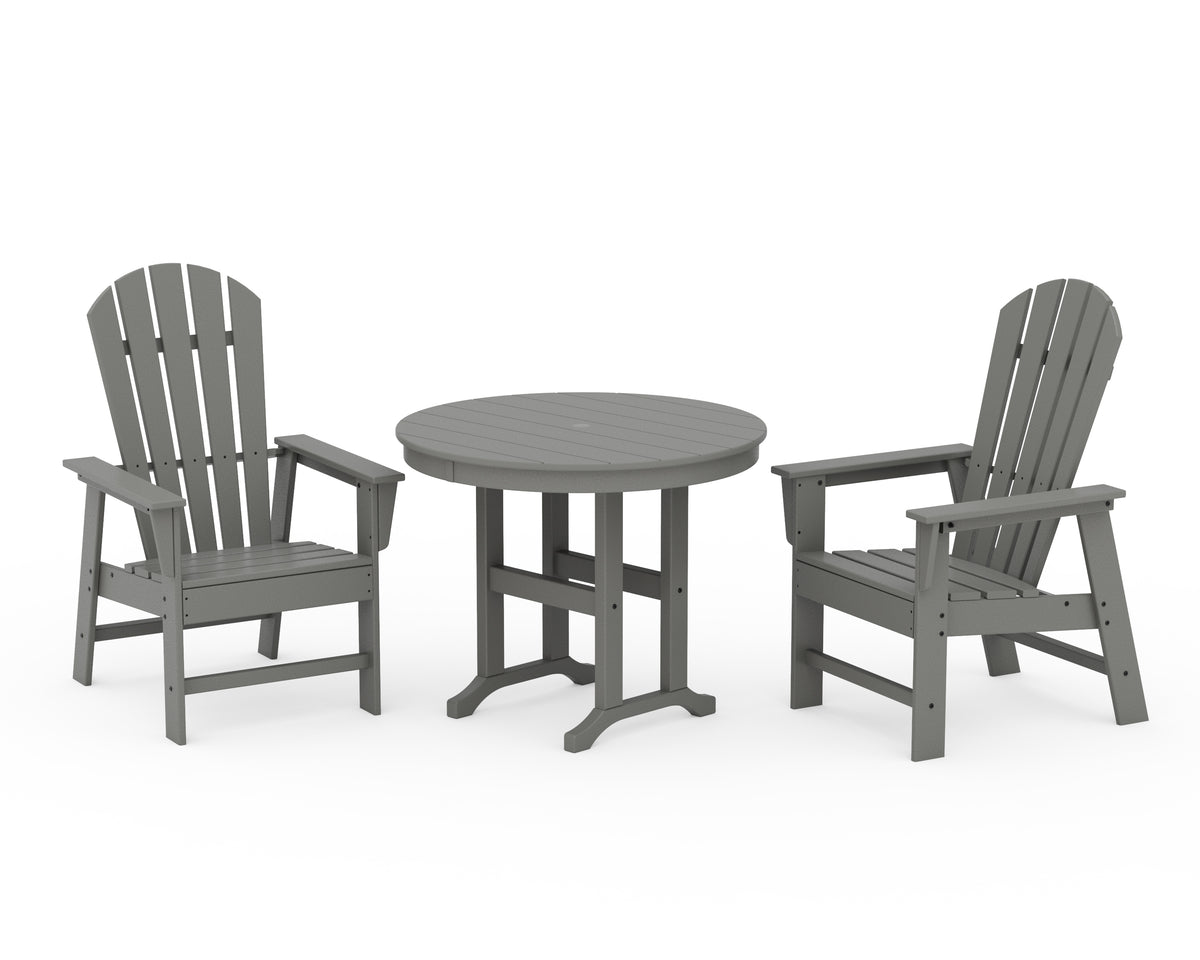 POLYWOOD South Beach 3-Piece Round Farmhouse Dining Set in Slate Grey