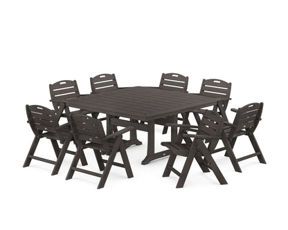 POLYWOOD Nautical Lowback 9-Piece Square Dining Set with Trestle Legs in Vintage Coffee
