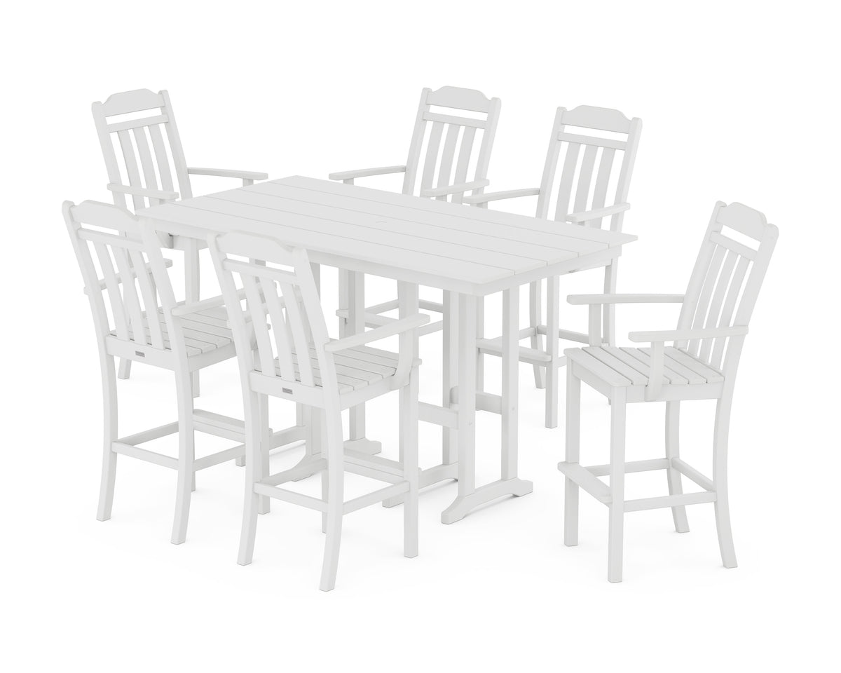 POLYWOOD Cottage Arm Chair 7-Piece Farmhouse Bar Set in White
