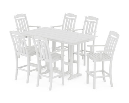 POLYWOOD Cottage Arm Chair 7-Piece Farmhouse Bar Set in White
