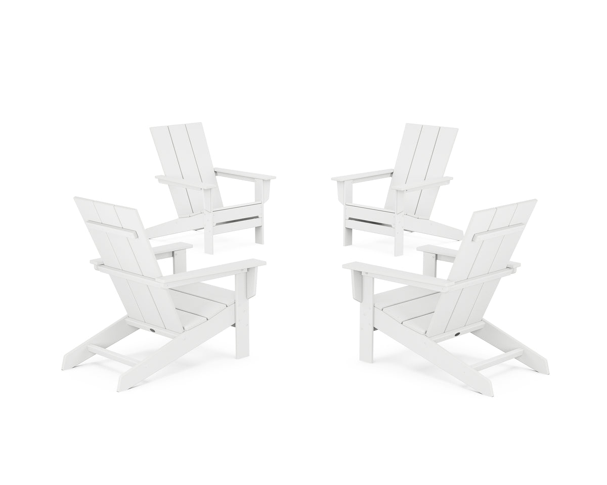 POLYWOOD 4-Piece Modern Studio Adirondack Chair Conversation Set in White