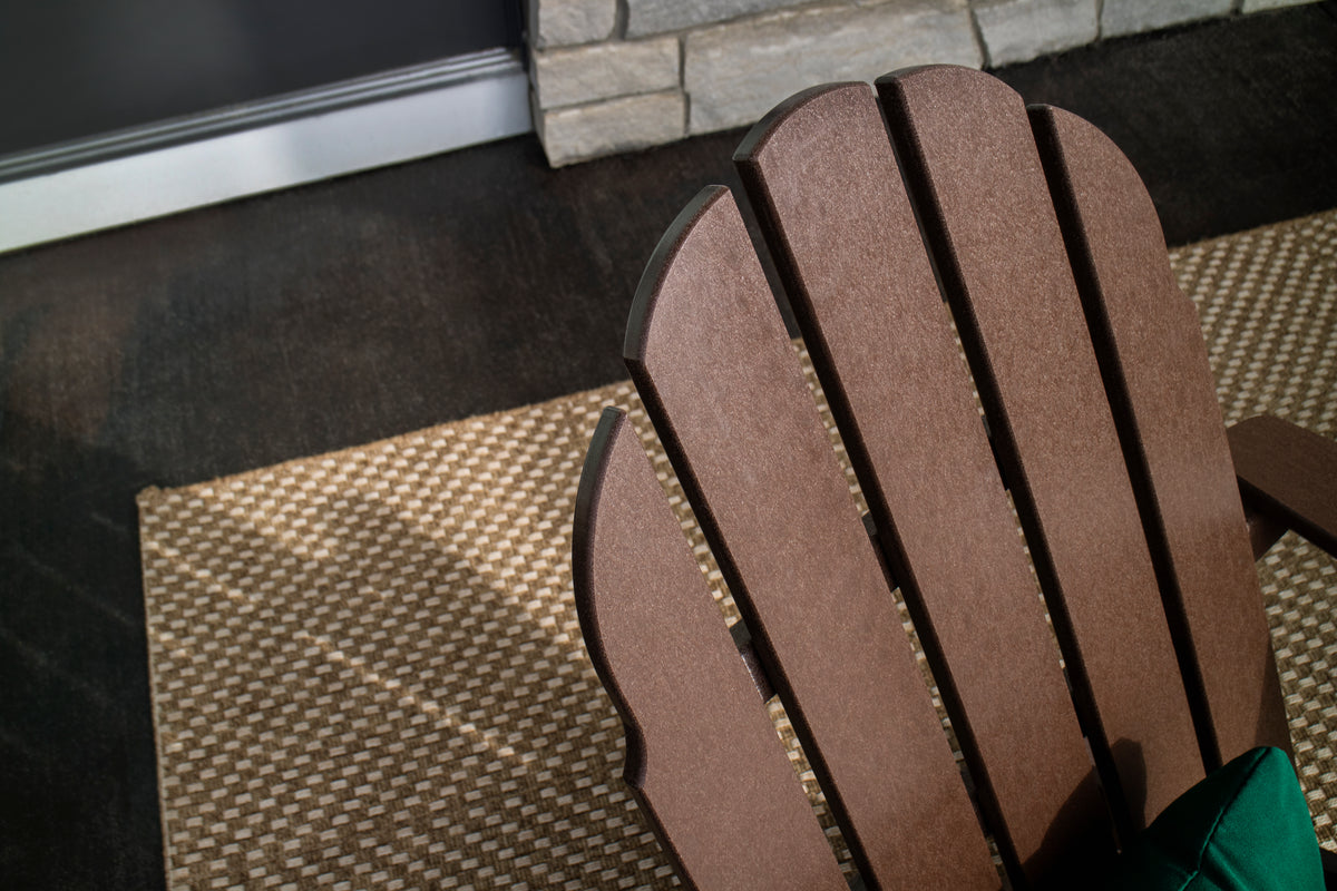 Detail photo of the POLYWOOD Vineyard 3-Piece Adirondack Rocking Chair Set with 18" Round Table in Mahogany (2)