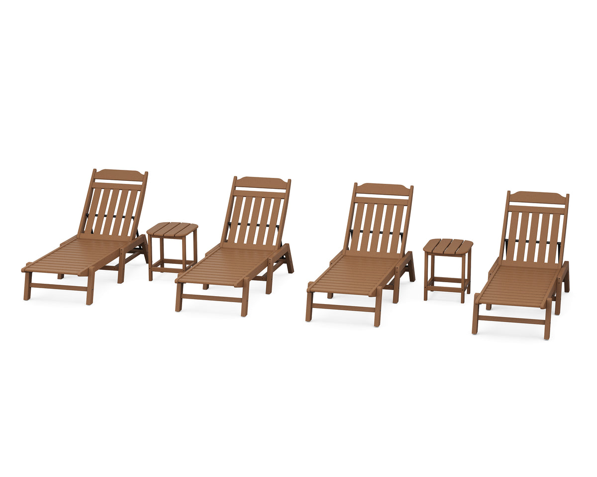 POLYWOOD Cottage 6-Piece Chaise Set in Teak