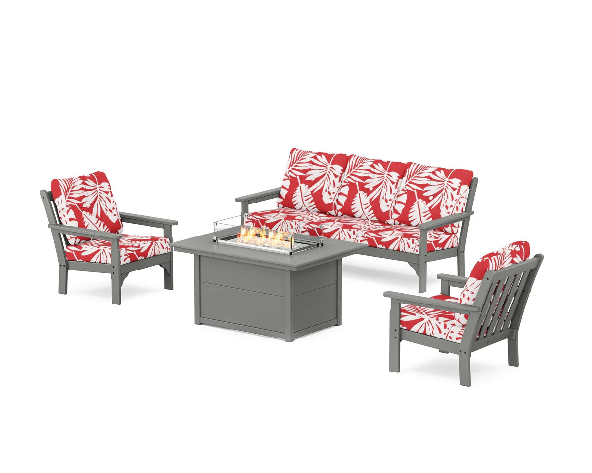 POLYWOOD Vineyard Deep Seating Fire Pit Table Set