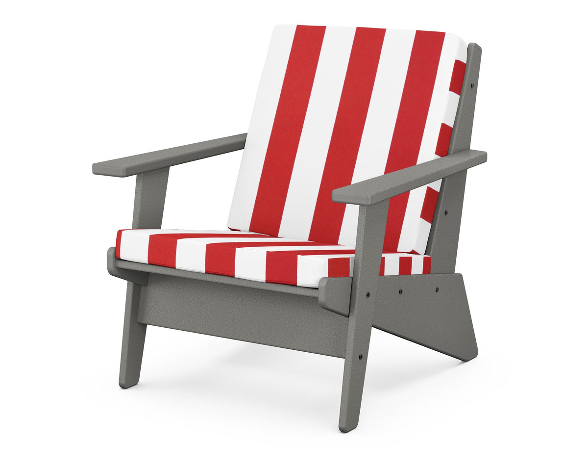 POLYWOOD Riviera Modern Lounge Chair in Slate Grey / Cabana Stripe Crimson