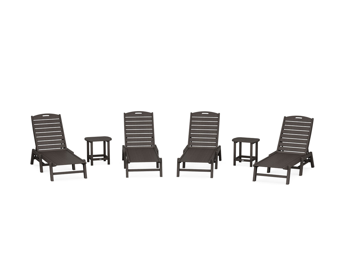 POLYWOOD Nautical Chaise 6-Piece Set in Vintage Coffee