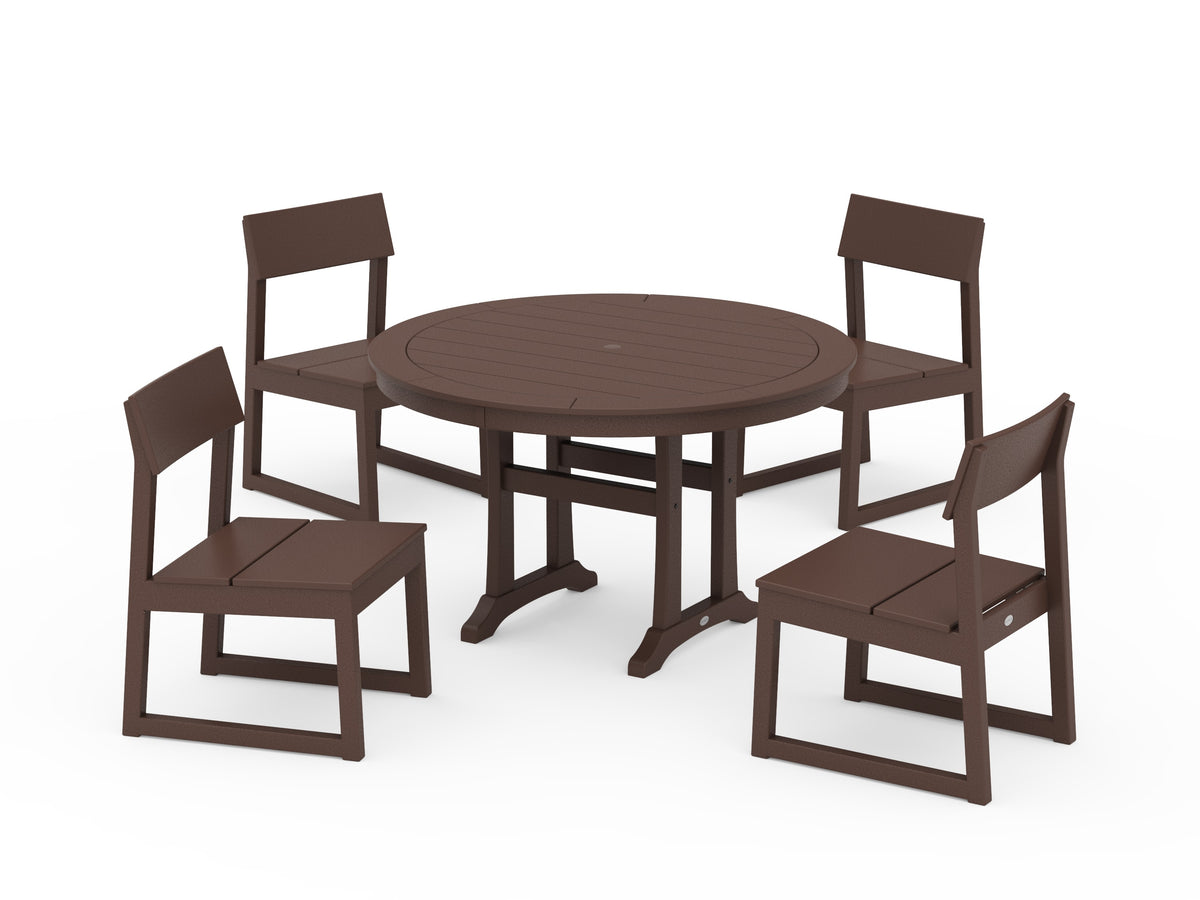 POLYWOOD EDGE Side Chair 5-Piece Round Dining Set with Trestle Legs in Mahogany