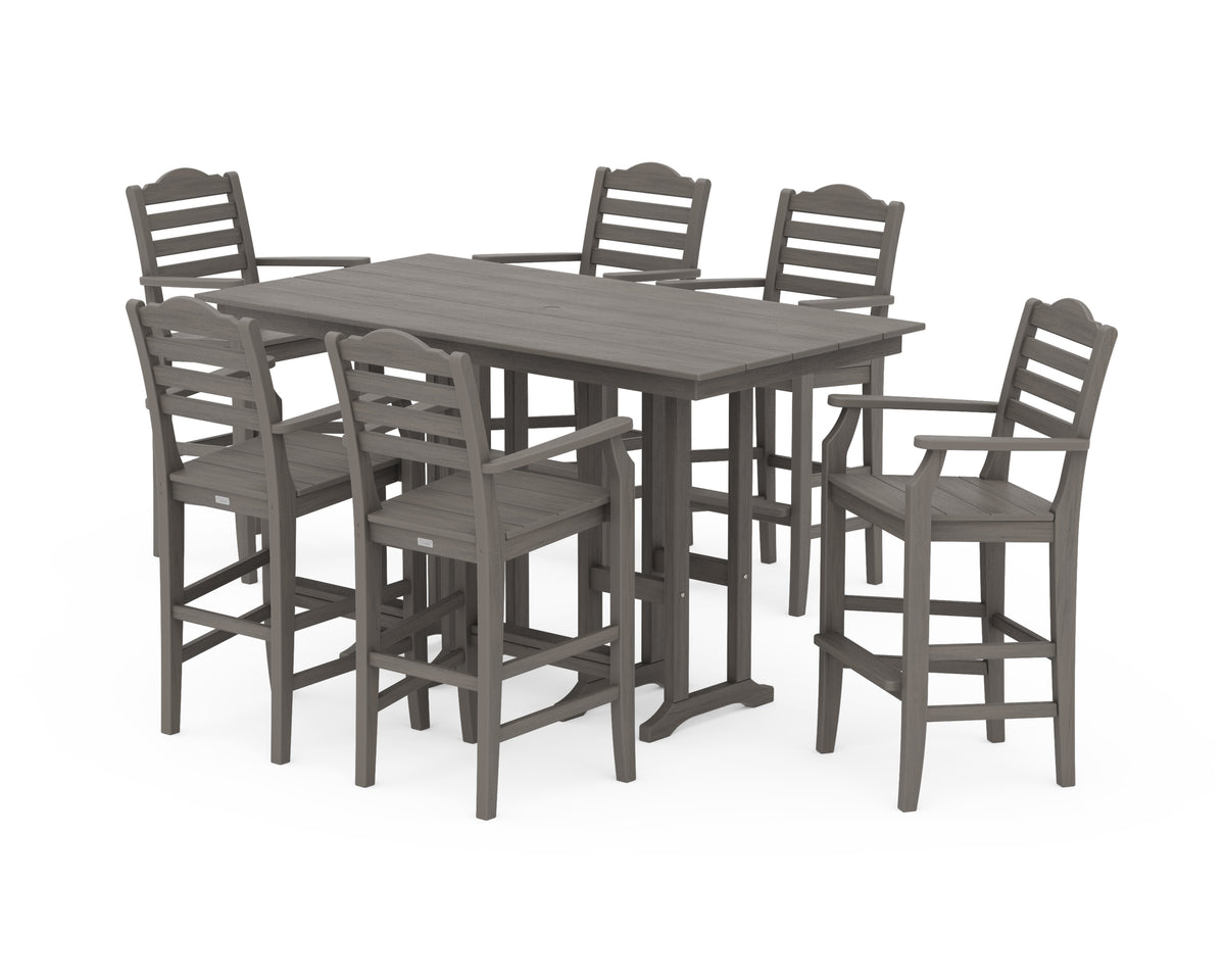 POLYWOOD Savannah Arm Chair 7-Piece Farmhouse Bar Set in Driftwood