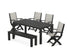 POLYWOOD Coastal Folding Chair 6-Piece Parsons Dining Set with Bench in Black / Birch
