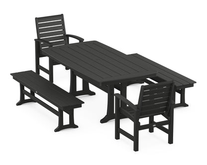 POLYWOOD Signature 5-Piece Dining Set with Trestle Legs - 38" x 73" Table in Black