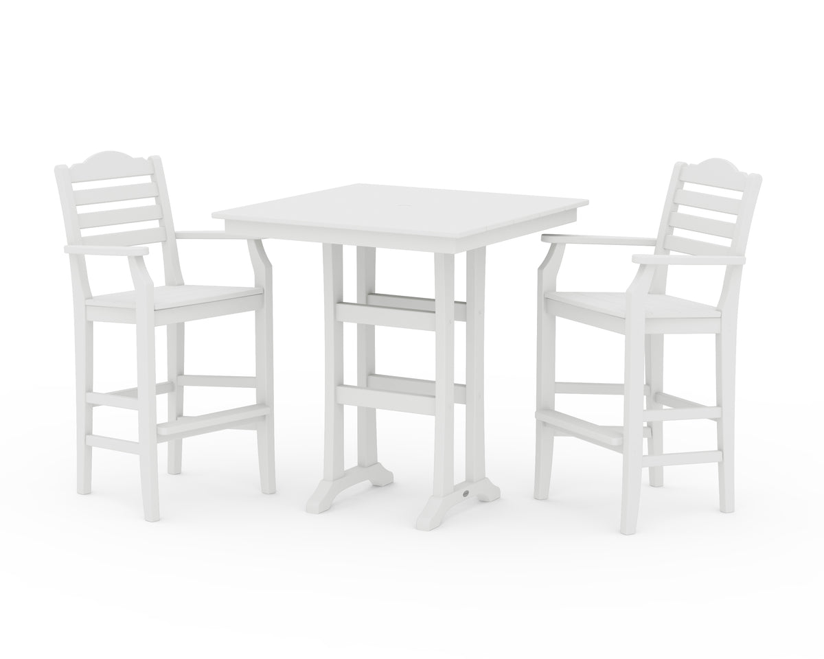 POLYWOOD Savannah 3-Piece Farmhouse Bar Set with Trestle Legs in White