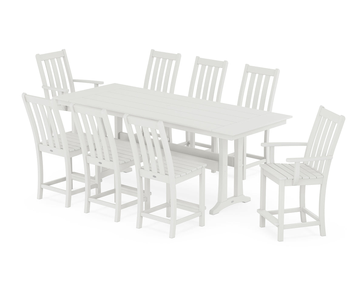 POLYWOOD Vineyard 9-Piece Farmhouse Counter Set with Trestle Legs in Vintage White