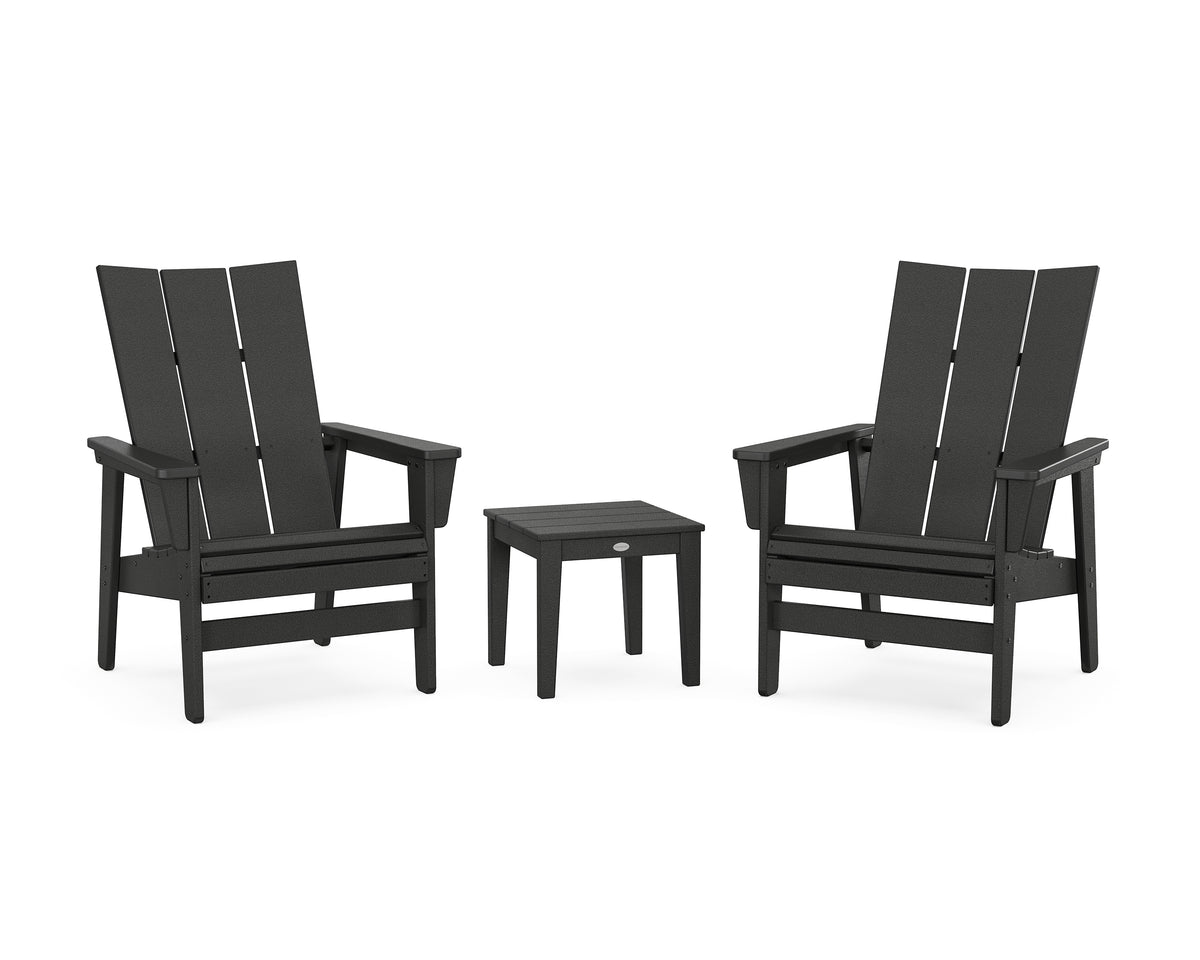 POLYWOOD 3-Piece Modern Grand Upright Adirondack Set in Black