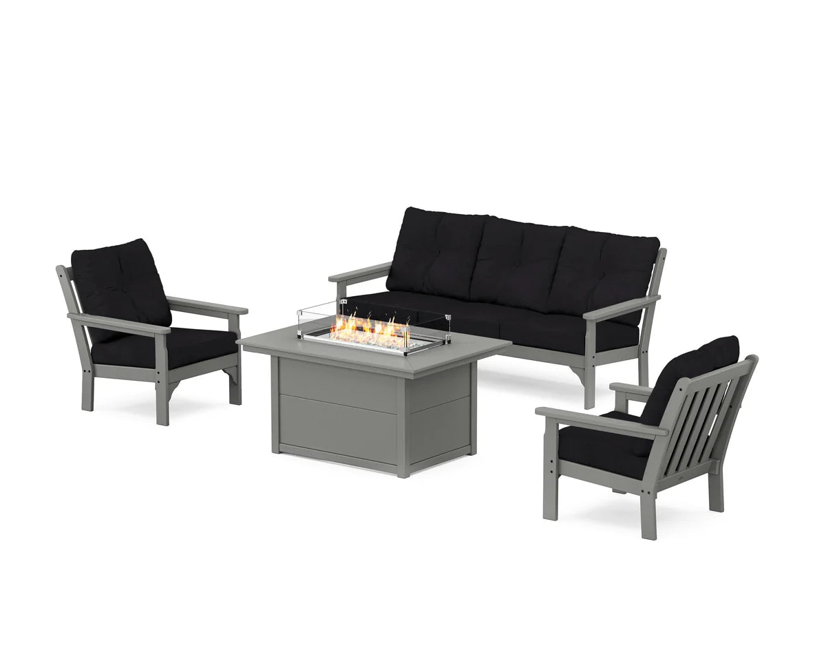 POLYWOOD Vineyard Deep Seating Fire Pit Table Set