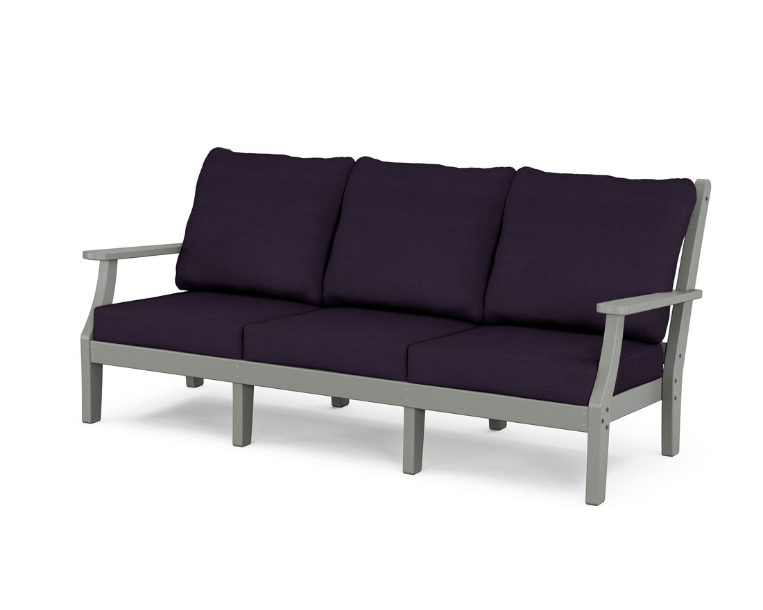 POLYWOOD Wovendale Deep Seating Sofa in Slate Grey / Navy Linen