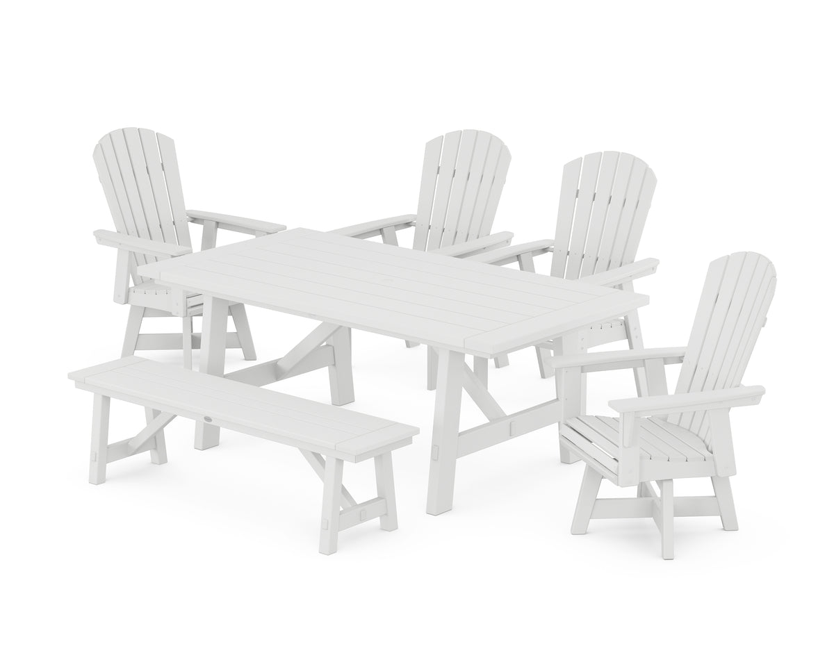POLYWOOD Nautical Adirondack Swivel 6-Piece Rustic Farmhouse Dining Set with Trestle Legs in White
