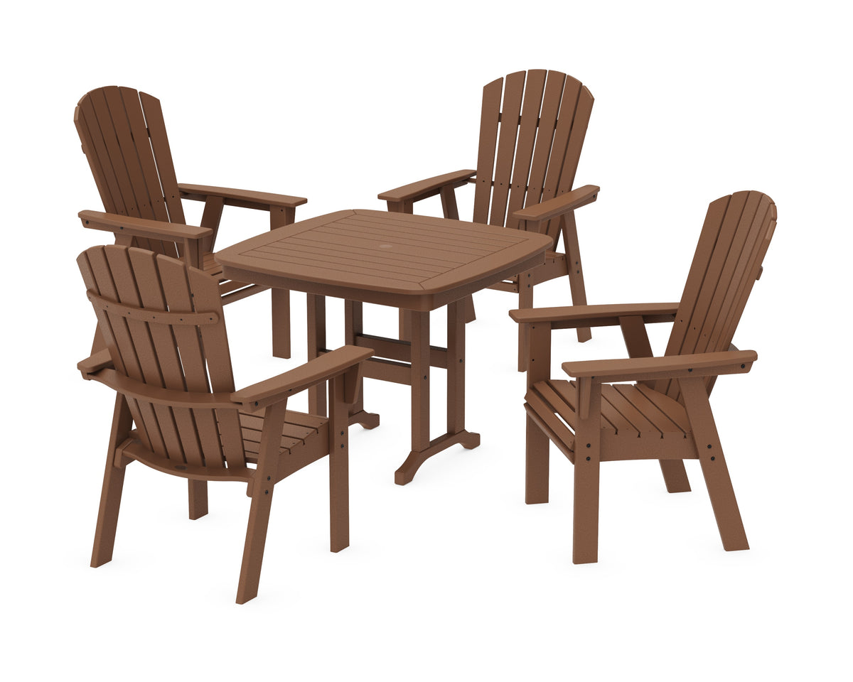 POLYWOOD Nautical Curveback Adirondack 5-Piece Dining Set - 37" Table in Teak