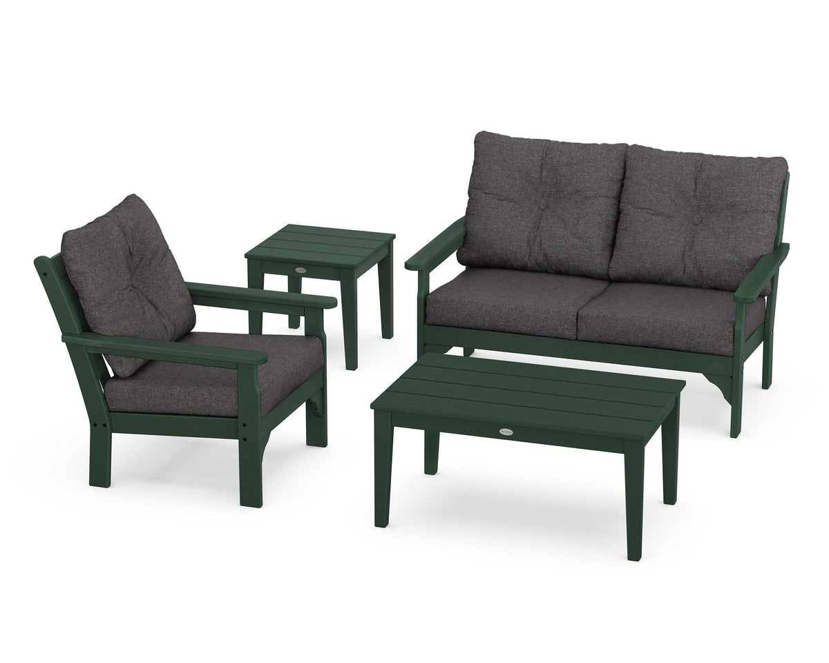 POLYWOOD Vineyard 4-Piece Deep Seating Set with 36" Coffee Table in Green / Ash Charcoal