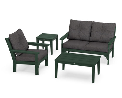 POLYWOOD Vineyard 4-Piece Deep Seating Set with 36" Coffee Table in Green / Ash Charcoal