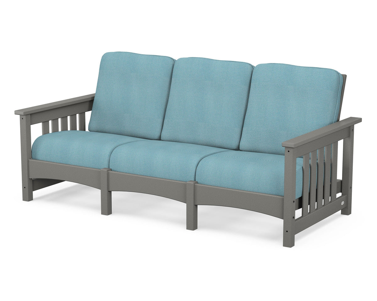 POLYWOOD Club Mission Sofa in Slate Grey / Lattice Sky Blue