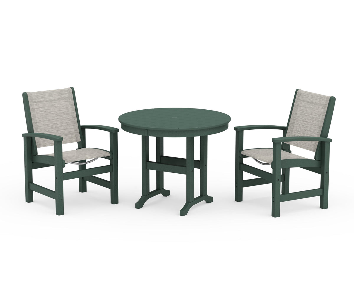 POLYWOOD Coastal 3-Piece Round Dining Set in Green / Birch
