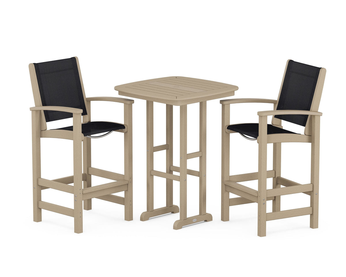 POLYWOOD Coastal 3-Piece Bar Set in Vintage Sahara / Black