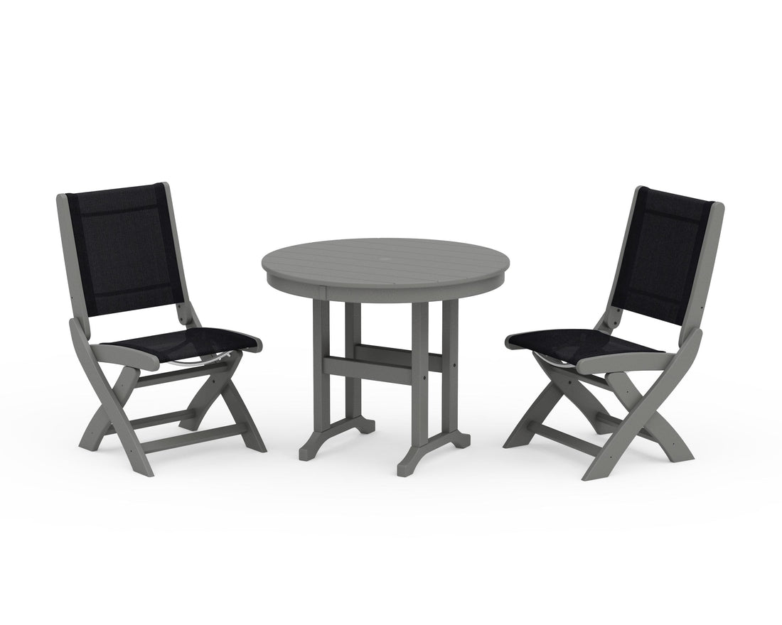 POLYWOOD Coastal Folding Side Chair 3-Piece Round Dining Set in Slate Grey / Black
