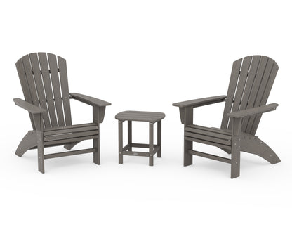 POLYWOOD Nautical 3-Piece Curveback Adirondack Set in Driftwood