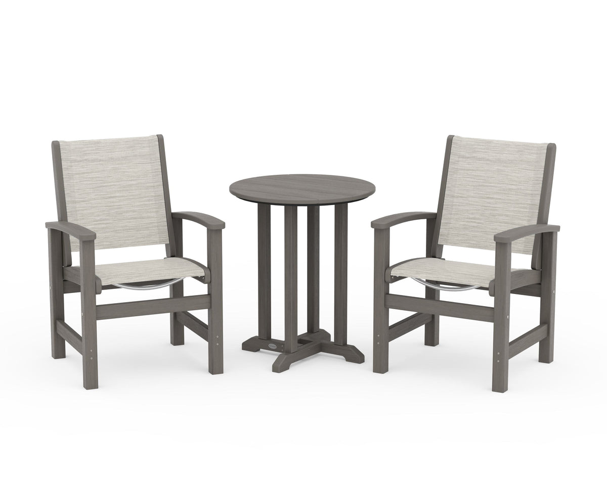 POLYWOOD Coastal 3-Piece Round Bistro Dining Set in Driftwood / Birch