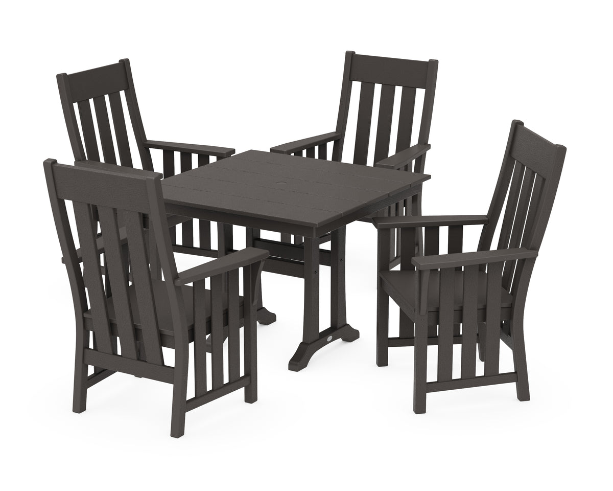 POLYWOOD Acadia 5-Piece Farmhouse Dining Set with Trestle Legs in Vintage Coffee
