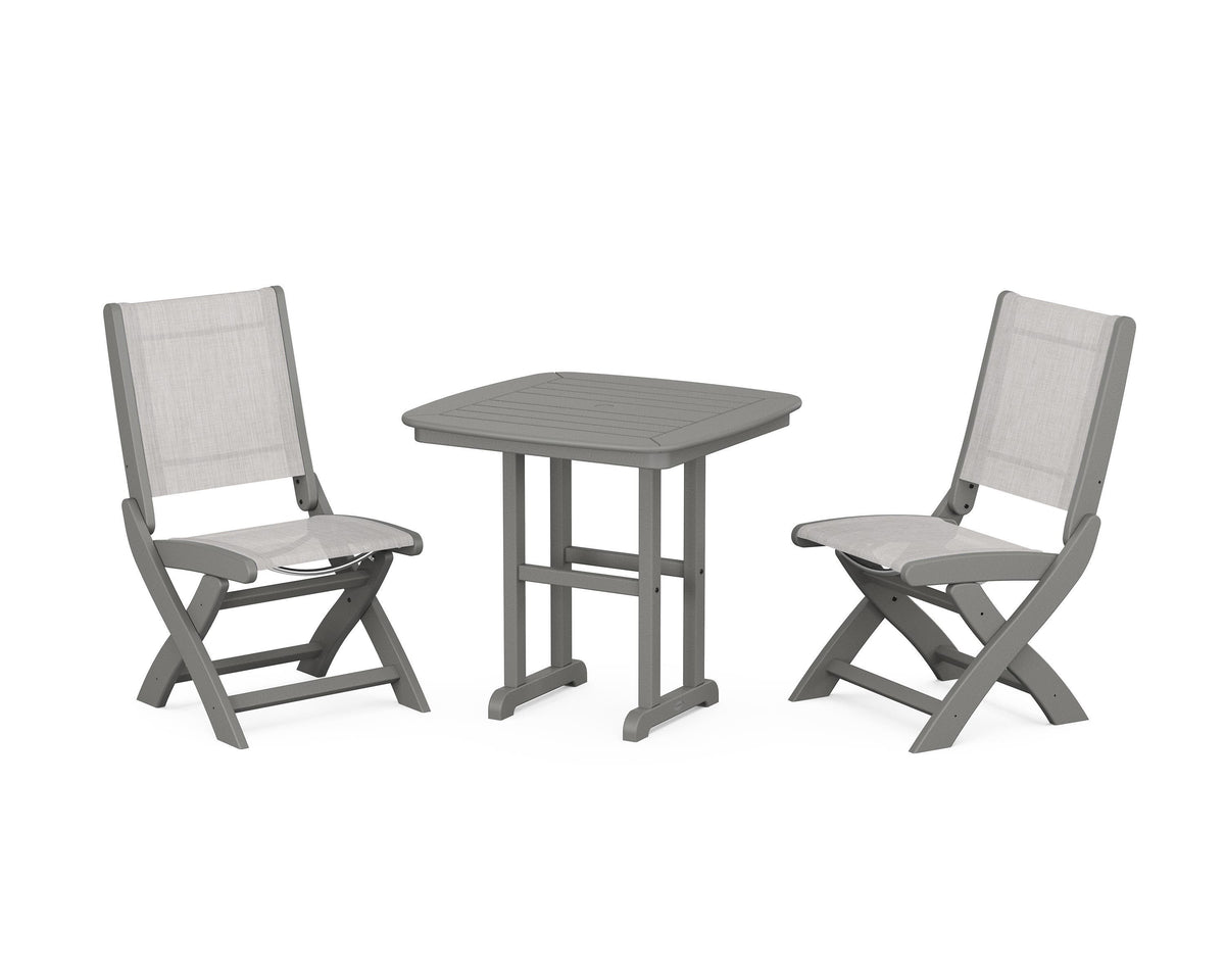 POLYWOOD Coastal Folding Side Chair 3-Piece Dining Set in Slate Grey / Parchment